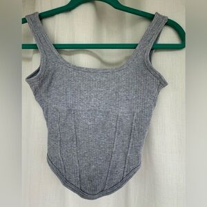 Victoria’s Secret Pink grey ribbed & structured crop tank top with curved hem